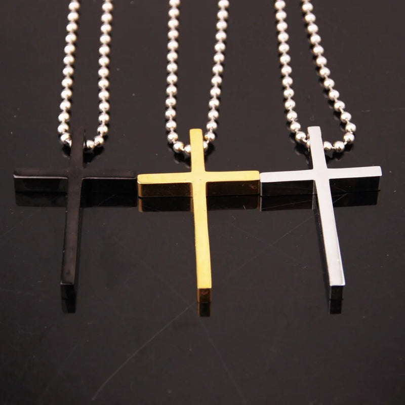Stainless Steel Cross Pendant Necklace Beads Link Chain