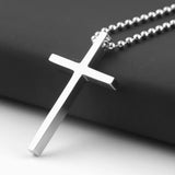 Stainless Steel Cross Pendant Necklace Beads Link Chain
