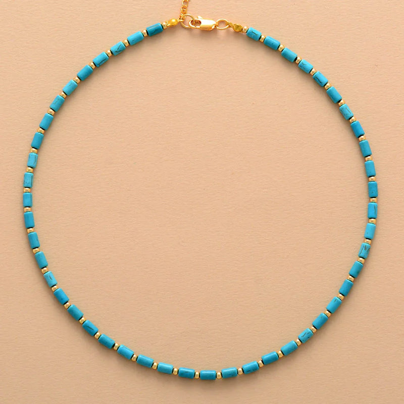 Turquoises Boho Choker Necklace Short Beaded Layered Necklece