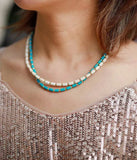Turquoises Boho Choker Necklace Short Beaded Layered Necklece
