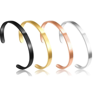 Adjustable Stainless Steel Bangles Flat Bracelets Waterproof Charm Wedding Gift