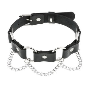 PU Leather Ring Chain Collar Fashionable Belt Buckle Collar Punk Sexy