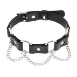 PU Leather Ring Chain Collar Fashionable Belt Buckle Collar Punk Sexy
