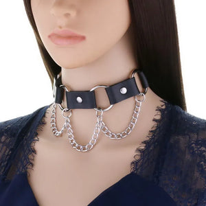PU Leather Ring Chain Collar Fashionable Belt Buckle Collar Punk Sexy
