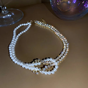 Pearl Choker Necklace Rhinestone Necklace for Women