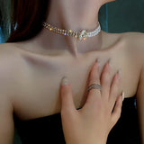 Pearl Choker Necklace Rhinestone Necklace for Women