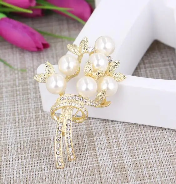 Pearl Grass Brooch Jewelry For Women Men Metal Scarf Wedding Gift