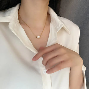 18K Pearl Pendant Necklace for Women Box Chain Choker Kpop Jewelry