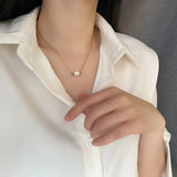 18K Pearl Pendant Necklace for Women Box Chain Choker Kpop Jewelry