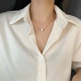 18K Pearl Pendant Necklace for Women Box Chain Choker Kpop Jewelry