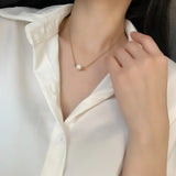 18K Pearl Pendant Necklace for Women Box Chain Choker Kpop Jewelry