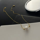 18K Pearl Pendant Necklace for Women Box Chain Choker Kpop Jewelry