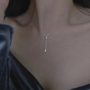 925 Silver Tassel Necklace Zircon Pendant Chain Birthday Gift