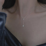 925 Silver Tassel Necklace Zircon Pendant Chain Birthday Gift