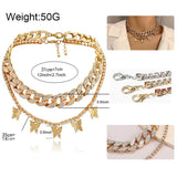 Alloy Diamond Butterfly Double Necklace Punk Hip-hop Style