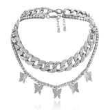 Alloy Diamond Butterfly Double Necklace Punk Hip-hop Style