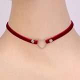 Vintage Red Velvet Choker Gothic Rope Heart Necklace