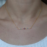 Rainbow Bar CZ Necklace 925 Sterling Silver Colourful Circle CZ Jewelry