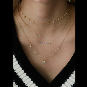 Rainbow Bar CZ Necklace 925 Sterling Silver Colourful Circle CZ Jewelry