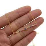 Rainbow Bar CZ Necklace 925 Sterling Silver Colourful Circle CZ Jewelry