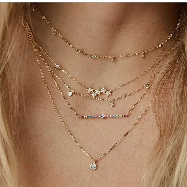 Rainbow Bar CZ Necklace 925 Sterling Silver Colourful Circle CZ Jewelry