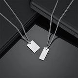 Stainless Steel Name Necklace Men Square Pendant Engraved Date DIY Gift