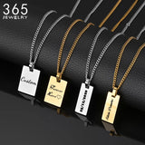 Stainless Steel Name Necklace Men Square Pendant Engraved Date DIY Gift