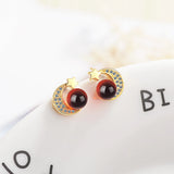 Red Garnet Zirconia Star Moon Stud Earrings 925 Silver