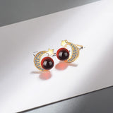 Red Garnet Zirconia Star Moon Stud Earrings 925 Silver