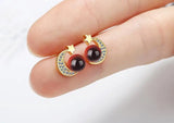 Red Garnet Zirconia Star Moon Stud Earrings 925 Silver