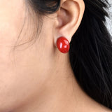 Red Oval Clip Earrings Geometric Jewelry for Women