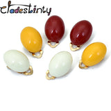 Red Oval Clip Earrings Geometric Jewelry for Women