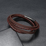 Retro Braided Stainless Steel Magnetic Buckle PU Leather Bracelet