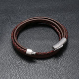 Retro Braided Stainless Steel Magnetic Buckle PU Leather Bracelet