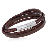 Retro Braided Stainless Steel Magnetic Buckle PU Leather Bracelet