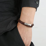 Retro Braided Stainless Steel Magnetic Buckle PU Leather Bracelet