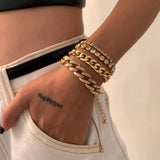 Retro Diamond Cuban Chain Bracelet Set Punk Style
