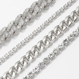 Retro Diamond Cuban Chain Bracelet Set Punk Style