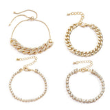 Retro Diamond Cuban Chain Bracelet Set Punk Style