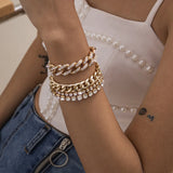 Retro Diamond Cuban Chain Bracelet Set Punk Style