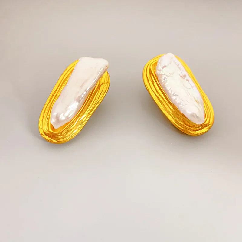 925 Silver Baroque Pearl Earrings Retro Style Fine Jewelry for Women