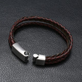 Retro Woven Stainless Steel Men's PU Leather Bracelet Multilayer