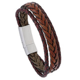Retro Woven Stainless Steel Men's PU Leather Bracelet Multilayer