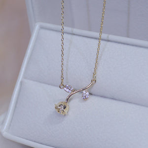 Rose Flower Pendant Necklace 14K Real Electroplating Clavicle Necklace