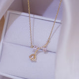 Rose Flower Pendant Necklace 14K Real Electroplating Clavicle Necklace