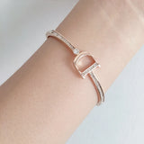 Rose Silver Bangles Crystal Cuff Bracelet For Women