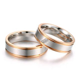 Rose Gold Edge Wedding Rings Band Cubic Zirconia Stones Couple Ring