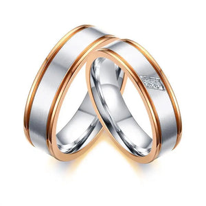 Rose Gold Edge Wedding Rings Band Cubic Zirconia Stones Couple Ring