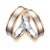 Rose Gold Edge Wedding Rings Band Cubic Zirconia Stones Couple Ring