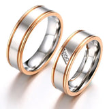 Rose Gold Edge Wedding Rings Band Cubic Zirconia Stones Couple Ring